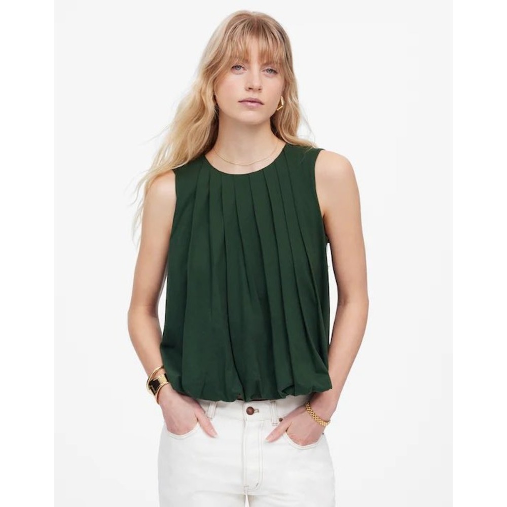 Madewell Sleeveless Crewneck Bubble Top Summet Green Women's XXS‎ NWT